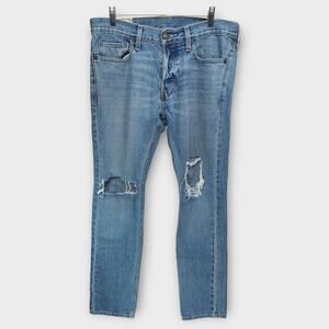Mens Hollister Ripped Distressed Straight Button Fly Blue Jeans Size 32 x 30